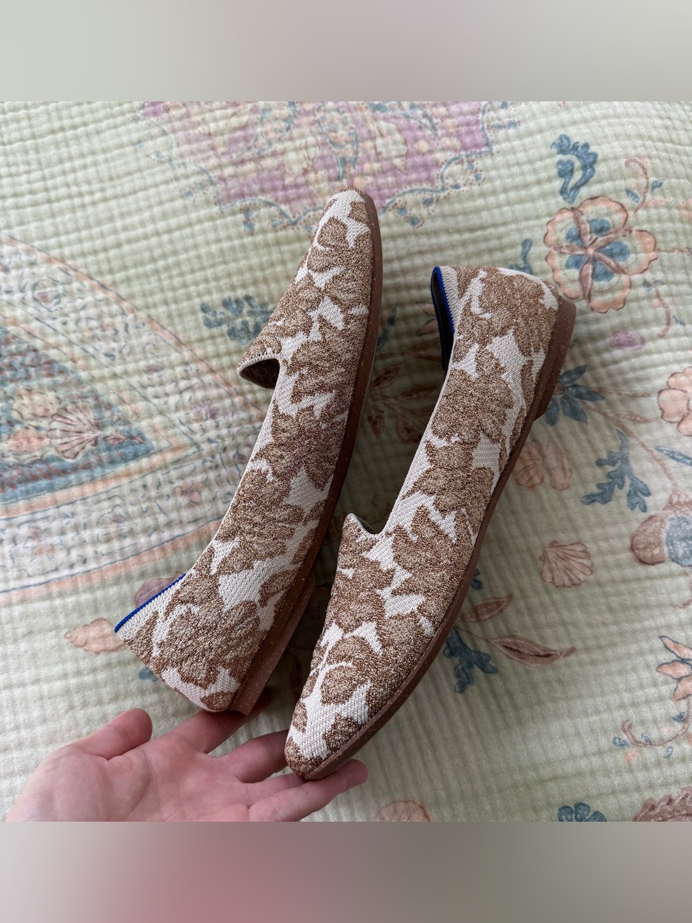 Rothy’s Gold Chantilly Lounge Loafer Metallic Floral Knit Size 12.5 - Picture 6 of 11
